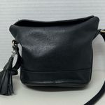 Nordstrom Black Pebbled Leather Crossbody Handbag Purse Bag Fringe Tassel Photo 0