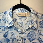 Martha Stewart Womens Linen Blend Shirt Dress Blue White Beach Shells Size Small Photo 2