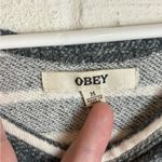 Obey  Casual Long Sleeve Striped Heart Anchor Grey Pullover Sweater Size Medium Photo 2
