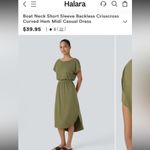 Halara NEW- Boat Neck Short Sleeve Backless Crisscross Curved Hem Midi Dress Photo 2