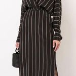 ALC Frank ALC Women's Black Nico Surplice Long Sleeve Striped Silk Midi Dress Size 2 Photo 12