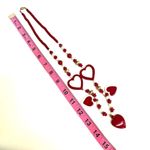 Red white faux pearl gold tone heart beaded necklace Photo 5