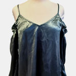 Belle Sky  Green Satin Cold Shoulder Top Sz Med Cuff Sleeves Whimsigoth Witchcore Photo 0