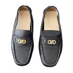 Cole Haan Shelby II Tumbled Leather driving Loafers Gold CH Logo Size 5.5 Black Photo 0