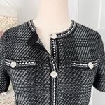 Misook Bold Plaid Tweed Knit Sheath Dress Short Sleeve Stretch Black White Sz S Photo 9