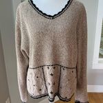 Christopher & Banks Vintage 90s  Tan Black Hand Embroidered V Neck Sweater Medium Photo 11