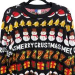 H&M Divided Black Christmas Sweater Medium Merry Crustmas Pizza Snowman Santa Photo 1