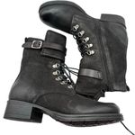 Miz Mooz Black Booties Leather Punk Goth Grunge SZ 36 Textured Lace Up White Fur Photo 4