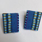 Women’s Rectangular Abstract Artsy Abstract Tribal Earrings EUC OS Blue Yellow Photo 4