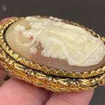 Unique Vintage Unsigned Three Ladies Cameo Perfume Locket Pendant 28” Necklace Gold Photo 5