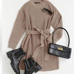 NWT Cozy Waffle Knit Crewneck Sweater Dress with Belt Tan Size Small Photo 0