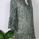 The Royal Standard Green & White Print Sheer Tunic 3/4 Bell Sleeves Tunic Small Photo 2