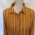 Boohoo  Stripe  Shirt Dress Sz 12 Mustard Preppy Fall Boho Oversize Drop Waist Photo 7