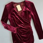 Alex Marie NWT Nikki Surplice V-Neck Long Sleeve Mahogany Velvet Dress Photo 7