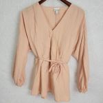 Ava & Viv  Womens Blouse Size X Peach Venus Neck String Knot Long Sleeve Photo 5
