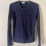 Goldie  Lewinter Gold Tipped Neck Long Sleeve Pima Cotton Shirt in Navy size Med Photo 0