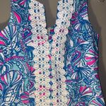 Lilly Pulitzer  🎯 Blue & Pink Paisley Patterned crochet neck mini Dress size 8 Photo 0