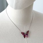 Silver Tone Chain Purple Faux Mother Of Pearl Deco Butterfly Pendant Necklace Photo 0