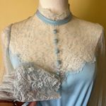 Vintage 70s Blue Lace Long Sleeve Nightgown Hostess Dress Victorian Small Photo 8