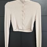 The Range  Beige Ribbed Button Front Long Sleeve Designer Top Mock Neck Sz S EUC Photo 0