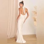 Lulus Ivory Halter Maxi Dress Formal Gown Sleeveless Evening Party Size S Photo 9