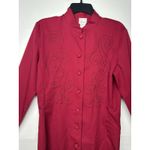 Style Works Women’s Size 14 Red Long Button Front Embroidered Dress Coat Jacket Photo 7