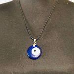 Evil Eye Glass Pendant Necklace Blue White Handmade NWOT Photo 0