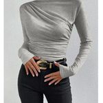Commense Ruching Casual Stretch Long Sleeve Mock Neck Shirt Gray XL Photo 0