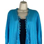 Chico's Linen Blend Tassel Trim Open Front Cardigan Lace Hem Size XLP Photo 2