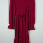 Anrabees Midi Dress XL Maroon Pleated Long Puff Sleeve Ruffle A Photo 15