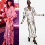 ZARA Silver Sequin Maxi Dress Dolman Long Sleeve Metallic Blogger Fave Small Photo 10