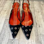 Bettye Muller  Vero Cuoio Slingback Navy Geometric Pointed Toe Kitten Heels 37 Photo 1