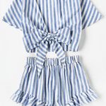 SheIn Blue And White Striped Two Piece Set Photo 0