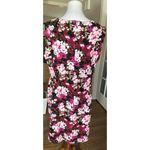 Lands' End  Floral Sheath Dress 16P Pink Red Stretch Sleeveless Knee Length Photo 4