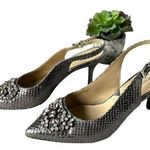 Adrienne Vittadini Surya Slingback Shoes Sz 6M Snake Skin Crystals Pewter Glam Photo 0