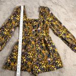 Urban Outfitters  Floral Print Romper‎ Black Yellow Long Sleeve Square Neck Y2K Photo 7