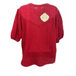 Knox Rose  Red Eyelet Collar Puff Sleeve Button Up Blouse Women Size L Photo 1