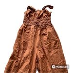 UNIVERSAL THREAD Brown TWILL Sleeveless SMOCK WAIST Straight Leg JUMPSUIT Sz M Photo 2