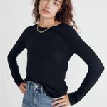Madewell Top Whisper Cotton Rib-Crewneck Long-Sleeve Tee True Black XXS NWT New Photo 2
