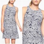 Athleta Santorini High Neck Dress Womens Size Small Sleeveless Blue Palm… Photo 1