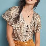 Eva Franco Anthropologie Willow Snake Print Flutter Sleeve Top Size Small Brown Photo 12