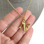 New Chainspro N Initial Monogram Wood Look Gold Tone Chain Necklace Photo 3
