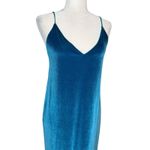 ZARA  Velvet Cocktail Slip Dress L Large Draped Blue Velour Rhinestones Photo 3