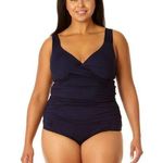 Anne cole  Womens Twist Front Underwire Tankini Swim Top Navy Blue 24W Photo 0