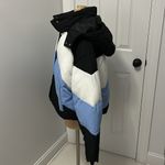 Topshop Colorblock Puffer Jacket Blue Black White Photo 4