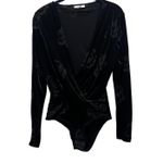 Ganni Black Velvet Sexy Dark Floral Plunge Long Sleeve Bodysuit Size 36 M US 6 Photo 0