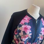 Bomber Jacket Womens Sz Large Pink Black Blue Floral Print Full Zip Photo 1