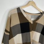 Entro  V-neck Knit Colorblock Plaid Sweater Womens Size Large Tan Blue Pullover Photo 3