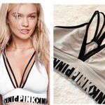 PINK - Victoria's Secret VS PINK Strappy Sporty Bra Wireless Bralette Gray & Black Logo Band Size Small Photo 1