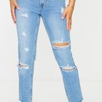 Pretty Little Thing Petite Light Wash Distressed Mom Jeans Photo 1